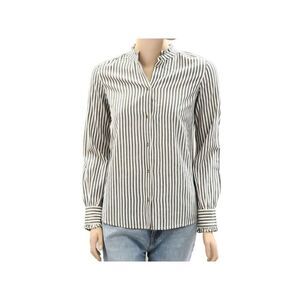 Sezane Carine Shirt Blue White Stripes Ruffle Hems size 34/US 2